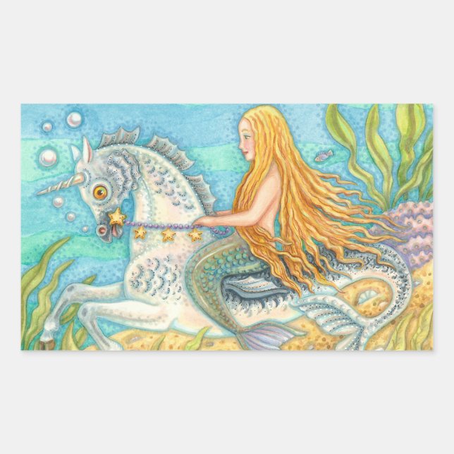 Mermaid & Sea Stallion, MERHORSE UNICORN STICKERS (Front)