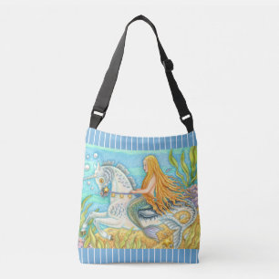 MERMAID & SEA STALLION, WHIMSICAL FANTASY UNICORN CROSSBODY BAG