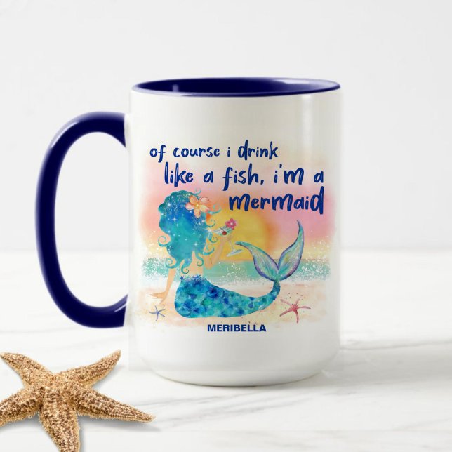 Mermaid Sea Tropical Beach Watercolor Mug (Creator Uploaded)
