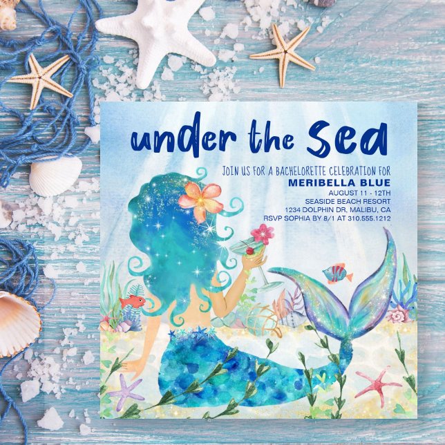 Mermaid Sea | Tropical Ocean Bachelorette Party Invitation (Creator Uploaded)