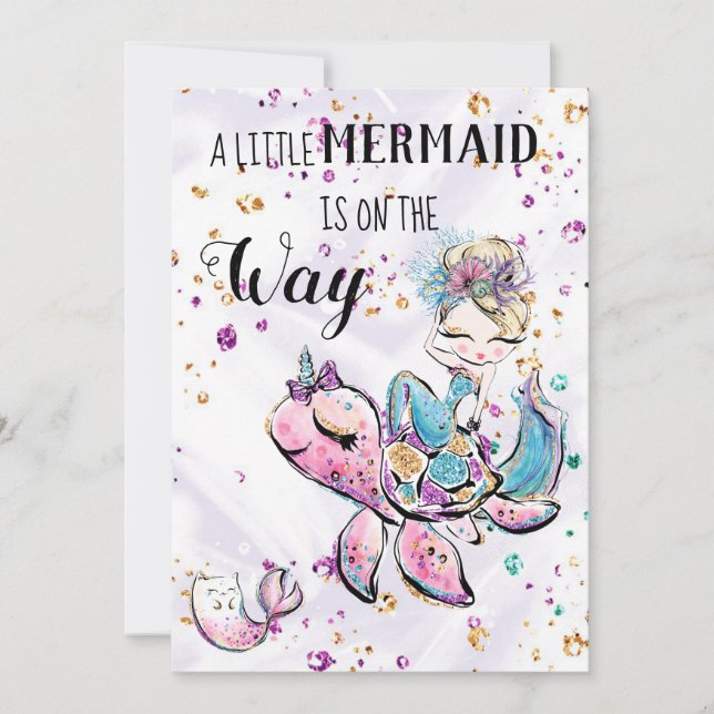 ~ Mermaid Sea Unicorn Cat  Baby Shower Invitation (Front)