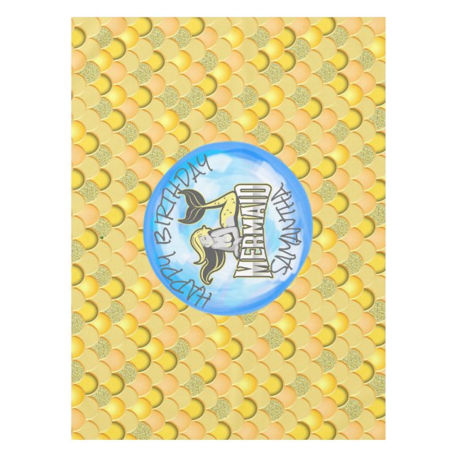 Mermaid Sea yellow Scales  Tablecloth (Front)