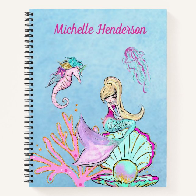 Mermaid Seahorse & Jellyfish Notebook (Front)