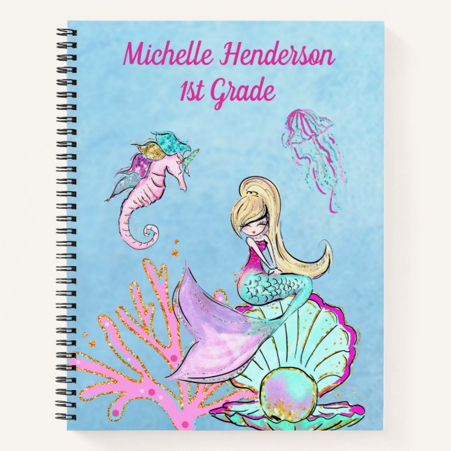 Mermaid Seahorse & Jellyfish Notebook (Front)