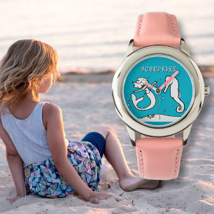 Mermaid Seahorse Name Template Kids Watch