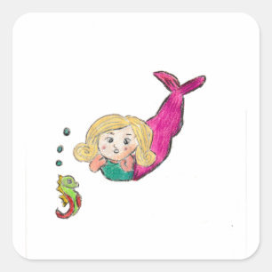 Mermaid Seahorse Square Sticker
