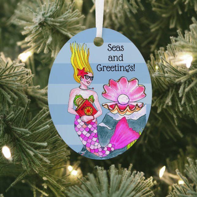 Mermaid Seas and Greetings Personalised Metal Tree Decoration (Insitu)