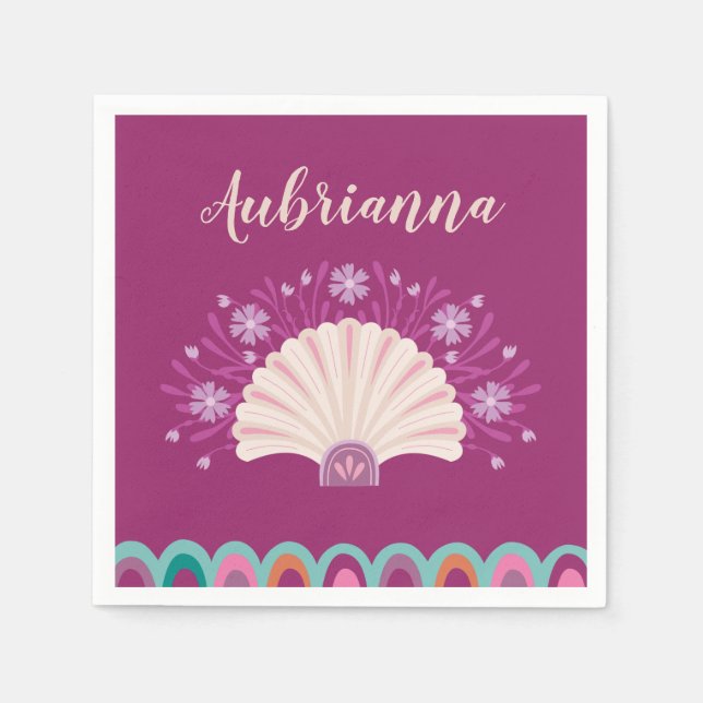 Mermaid Seashell Girl Birthday Party Napkin (Front)