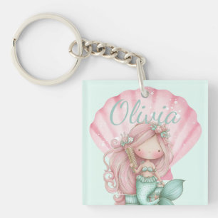 Mermaid Seashell Lovers Name Key Ring
