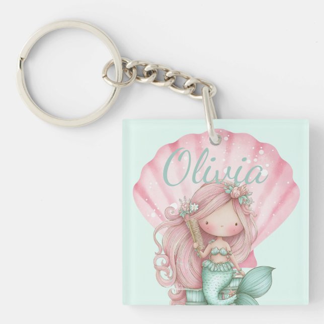 Mermaid Seashell Lovers Name  Key Ring (Front)