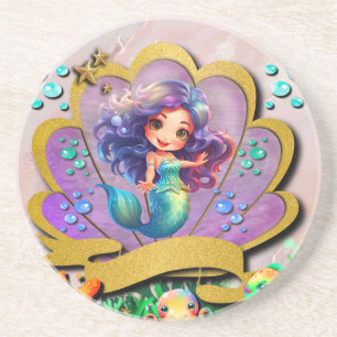 Mermaid, Seashell, Sea Animals Friends, Coral Reef Coaster