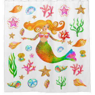 Mermaid & Seashells Beach Vibe Shower Curtain