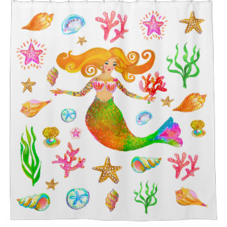 Mermaid & Seashells Beach Vibe Shower Curtain