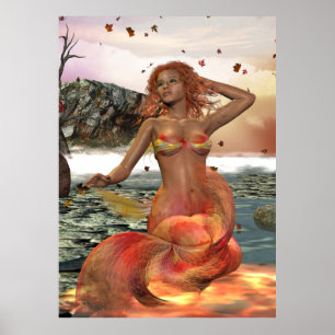 Mermaid Seasonal Series LUCY Autumn Pinup Poster