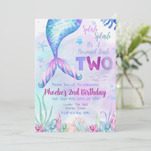 Mermaid Second Two Birthday Party Invitation