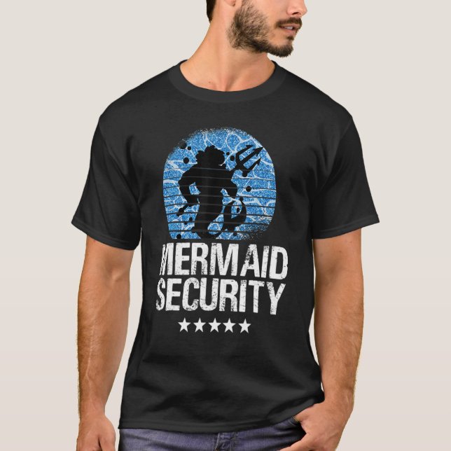 Mermaid Security Tees Mens Boys Swimmer Dad Merdad (Front)