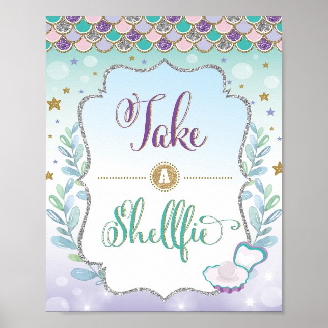 Mermaid Selfie Station Take a Shellfie Sign Decor (Front)