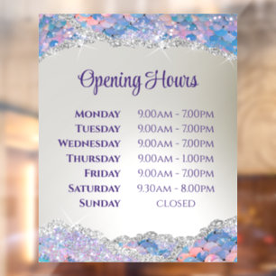 Mermaid Sequin Faux Foil Opening Hours Window Cling