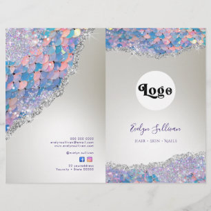 Mermaid sequin faux foil service menu brochure