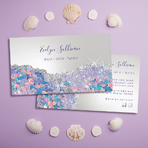 mermaid sequin silver glitter business card