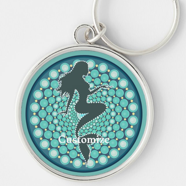 Mermaid Silhouette in Bubbles Thunder_Cove Key Ring (Front)