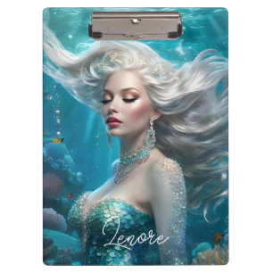 Mermaid Silver Hair Turquoise Ocean Clipboard