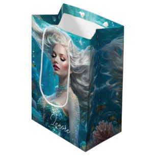 Mermaid Silver Hair Turquoise Ocean Medium Gift Bag