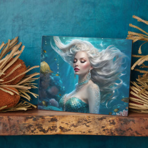 Mermaid Silver Hair Turquoise Ocean Plaque
