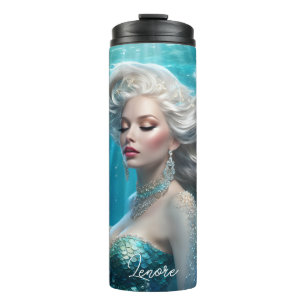 Mermaid Silver Hair Turquoise Ocean Thermal Tumbler