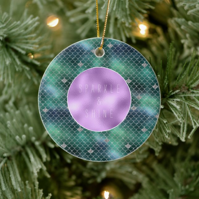 Mermaid Silver Teal Ocean Glitz Ceramic Tree Decoration (Tree)