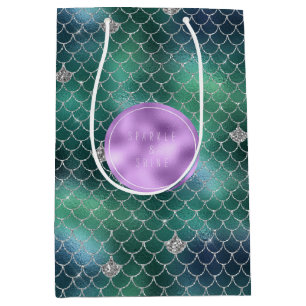 Mermaid Silver Teal Ocean Glitz Medium Gift Bag
