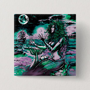 Mermaid Siren Atlantis Pearl 15 Cm Square Badge