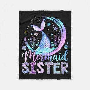 Mermaid Sister Funny Birthday Girl Party Family Fleece Blanket