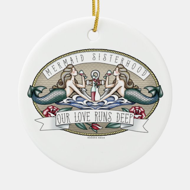 Mermaid Sisterhood - Submarine themed ornament (Front)