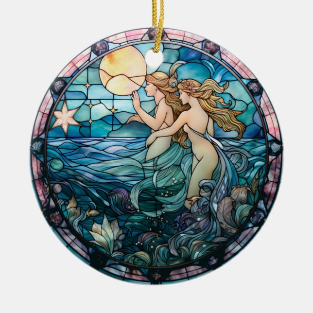 Mermaid Sisters Ceramic Tree Decoration (Front)