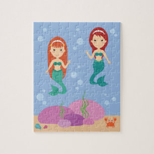 Mermaid sisters in the sea waving kids puzzle