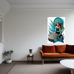 Mermaid sitting on a rock   AI Art Poster