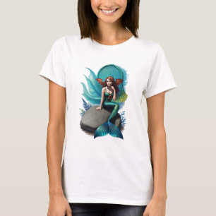 Mermaid sitting on a rock   AI Art T-Shirt