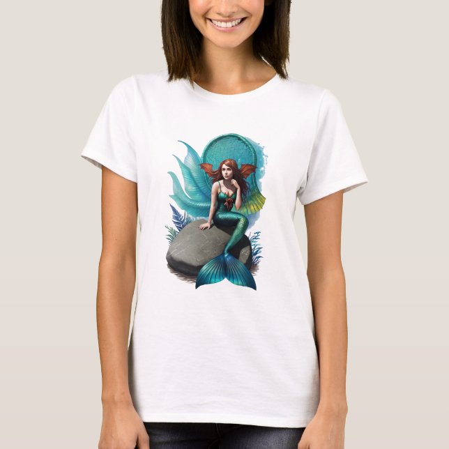 Mermaid sitting on a rock | AI Art T-Shirt (Front)