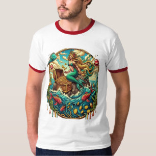 Mermaid sitting on a rock with a open treasured T-Shirt