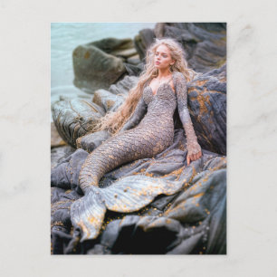 Mermaid Sitting on Rocks by Ocean Holiday Postcard