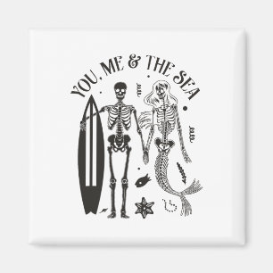 Mermaid Skeleton Couple Surfing Vintage Island Bea Magnet