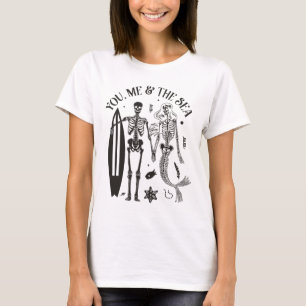 Mermaid Skeleton Couple Surfing Vintage Island Bea T-Shirt