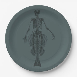 Mermaid Skeleton Dark Halloween Paper Plate