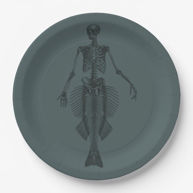 Mermaid Skeleton Dark Halloween Paper Plate (Front)