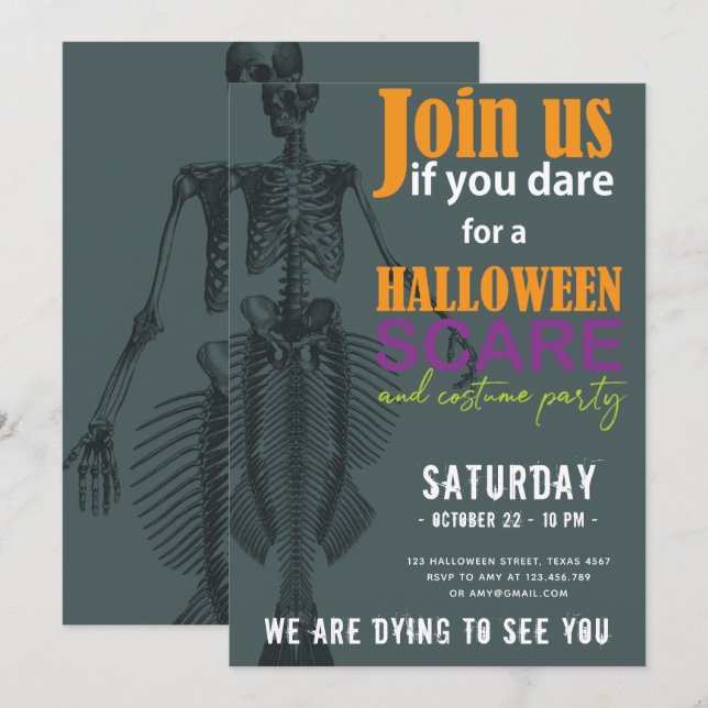Mermaid Skeleton Halloween Party Invitation (Front/Back)