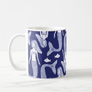 Mermaid Sketch: Vintage Fish Pattern. Coffee Mug
