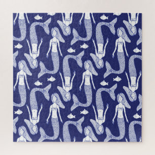 Mermaid Sketch: Vintage Fish Pattern. Jigsaw Puzzle