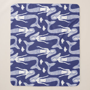 Mermaid Sketch: Vintage Fish Pattern. Sherpa Blanket