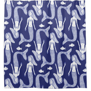 Mermaid Sketch: Vintage Fish Pattern. Shower Curtain